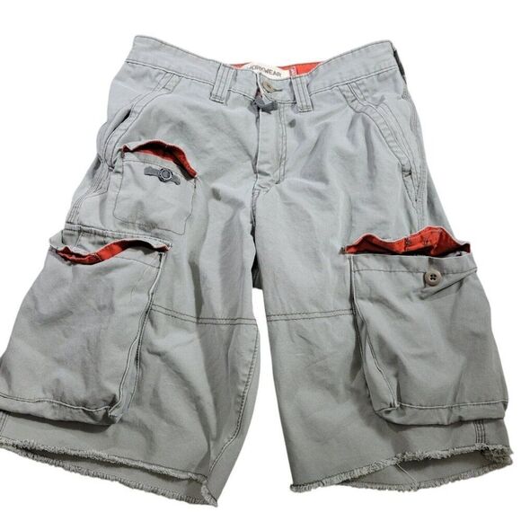 Levis Workwear Shorts Mens 29 Gray Cargo Multi Pocket Utility Frayed Hem - Picture 1 of 9